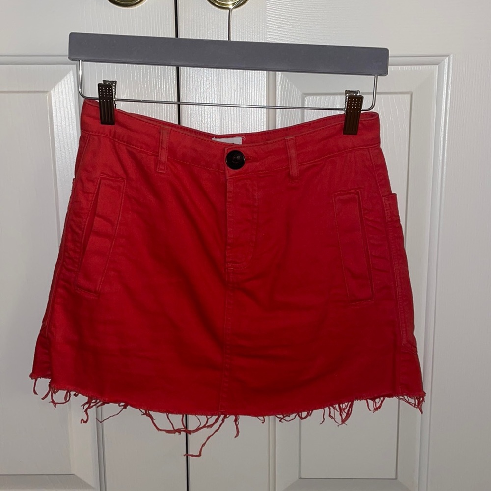 Red mini jean skirt